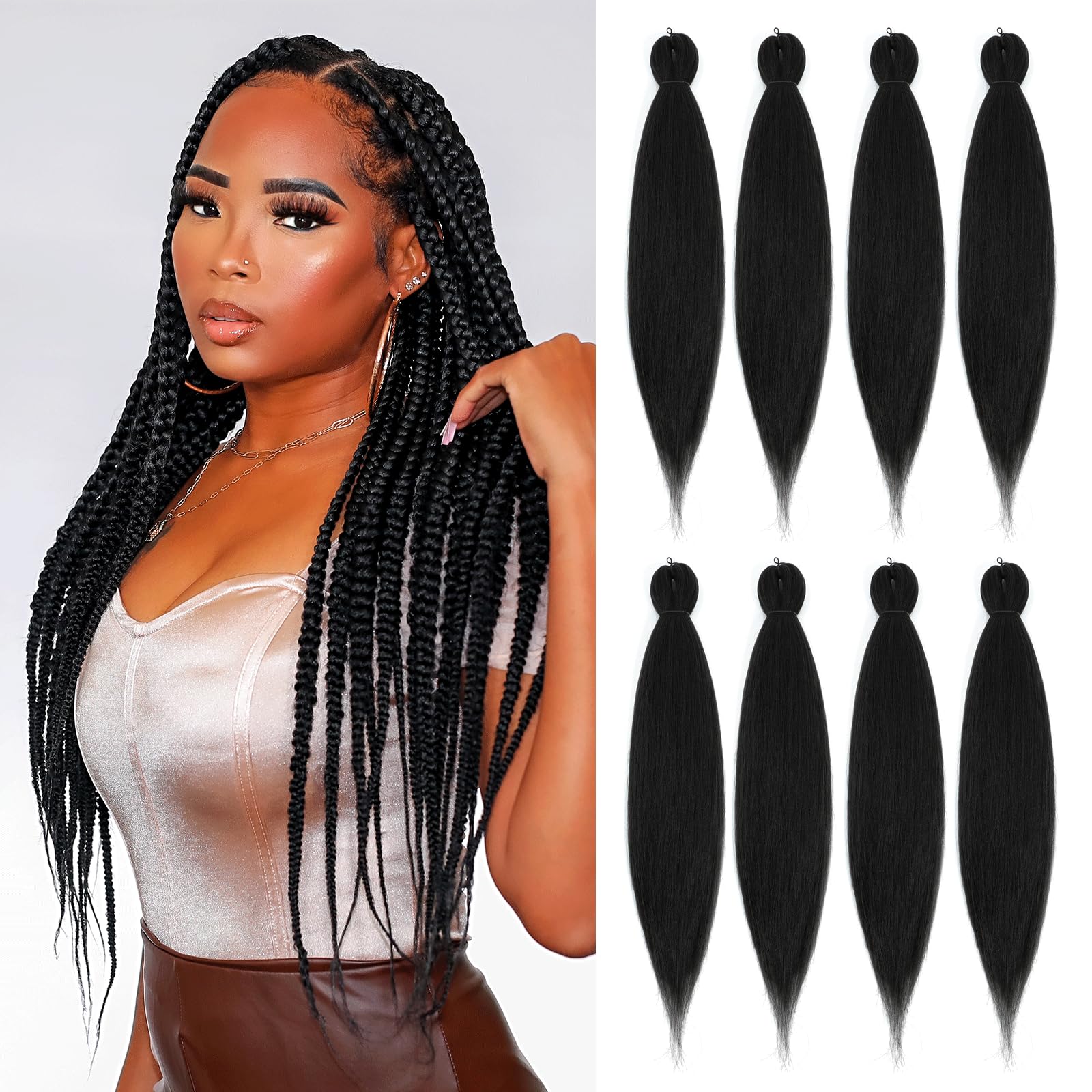 YAOARA Pre-stretched Braiding Hair - 16 Inch 8 Packs Natural Black Short Braiding Hair For Twist or Box Braids, Yaki Texture Hot Water Setting Synthetic Braiding Hair Extensions (16 Inch, 1B-8P) YAOARA Pre-stretched Braiding Hair - 16 Inch 8 Packs Natural Black Short Braiding Hair For Twist or Box Braids, Yaki Texture Hot Water Setting Synthetic Braiding Hair Extensions (16 Inch, 1B-8P)