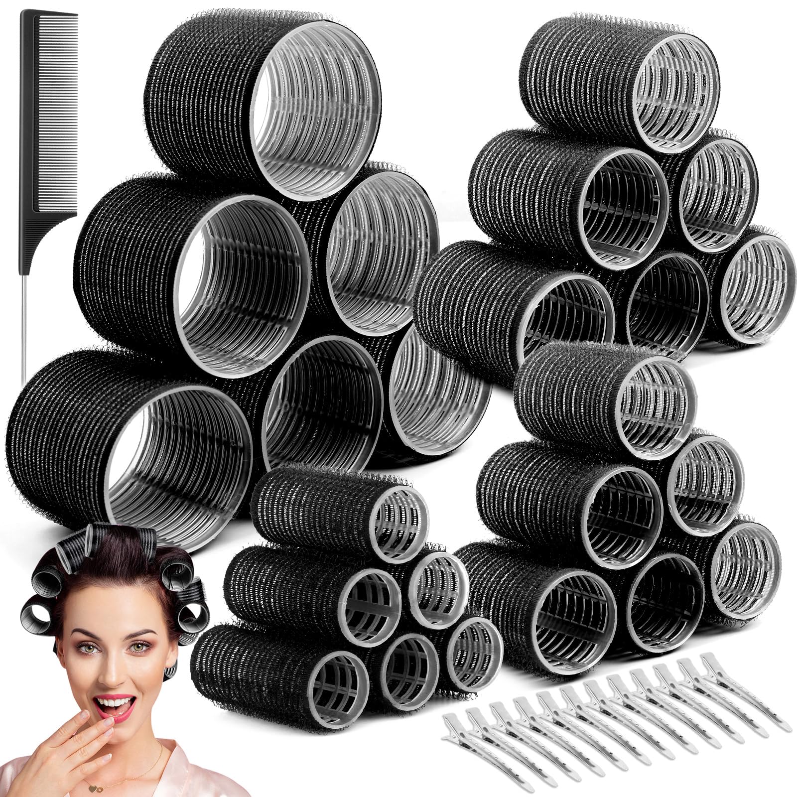 YAOARA Jumbo Hair Curlers Rollers with Clips, 28 Pcs Self Grip Rollers Set for Volume and Curls - 6.3cm, 4.3cm, 3.7cm for Long, Medium, Short, Thick Hair, Bangs, and Salon Hair Styling YAOARA Jumbo Hair Curlers Rollers with Clips, 28 Pcs Self Grip Rollers Set for Volume and Curls - 6.3cm, 4.3cm, 3.7cm for Long, Medium, Short, Thick Hair, Bangs, and Salon Hair Styling